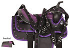 10189 1saddle Used 10 12 13 Western Purple Trail Pony Kids Youth Crystal Saddle Tack Set Pad