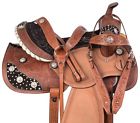 11031 Used Carved Western Barrel Racing Show Trail Rodeo Leather Saddle