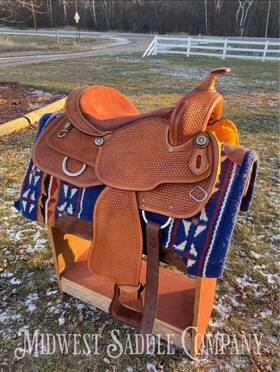 Sq0945437 15 Western Saddle W/ Basketweave Tooling - Wide Gullet Inch Ranch Trail With Leather