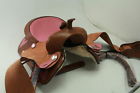 19-1221pk-15 Tahoe Tack Ostrich Print Hearts Barrel Saddle Pink Hand Tooled