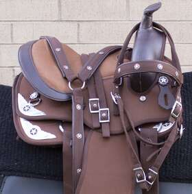 10905 1saddle Horse Saddle Western Youth Trail Barrel Cordura Synthetic Brown Used Tack 12 13