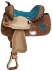 512313 Double Kids Youth Leather Barrel Racing Racer Tooled Teal Snake