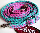 607467 Prorider Horse Roping Knotted Tack Western Barrel Reins Nylon Braided