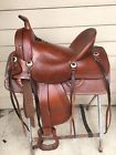6303 Double Used Hard Seat Ranch Style Western Saddle Conchos Good