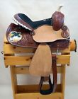 6646 Double Barrel Style Tooled Leather Saddle Teal Cross Wings