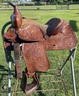 22561 Action Company Used 13 Inch Co. Tooled Youth/childs Western Saddle With Suede Seat Us Made