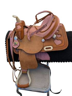 845-3 American Saddlery Circle A Pink Ostrich Accent Upgrade Saddle W Extras