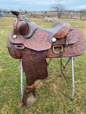 H1200 Big Horn Used/vintage 16 Inch Tooled Brown Leather Western Saddle Us Made