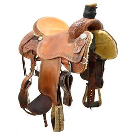 U155broncobtr12 Billy Cook Used 15.5 Inch Bronco Team Roping Saddle Code