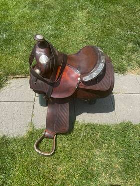 6421 Billy Royal 14 Inch Dark Oil Western Show Saddle With Silver Metal Stirrups And Cover