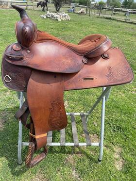 7475 Blue Ridge Used 16 Inch Corner Tooled Western Trail/pleasure Saddle Us Made Vgc