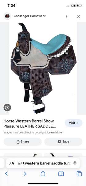 5090-16 Challenger Horse Western Barrel Show Pleasure Leather Saddle Turquoise
