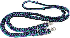 607244 Challenger Horse Western Nylon Braided Roping Knotted Barrel Reins Purple-turquoise