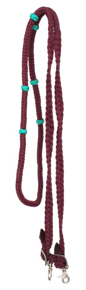 607516 Challenger Horse Western Nylon Braided Barrel Knotted Reins Burgundy