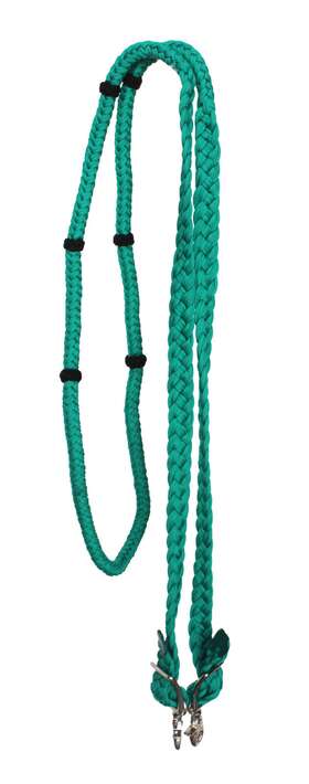 607517 Challenger Horse Western Nylon Braided Barrel Knotted Reins Teal