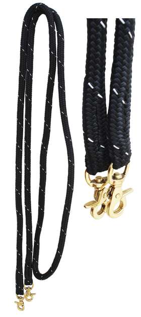 607rt02bk-10 Challenger Horse 10ft Western Nylon Braided Barrel Reins Brass Snaps 607rt02bk10