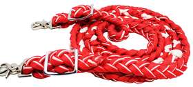 607241 Challenger Tack Horse Braided Poly Nylon Roping Western Barrel Reins Red/white