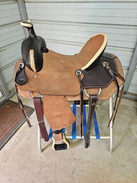 Snschis16ht Chisholm Trail Saddlery New 16 Inch Brown Color Roughout Seat Hard Tail Roper With Tooling