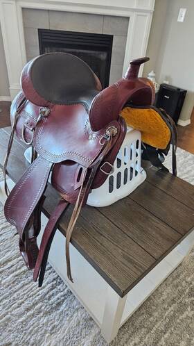 20916 Circle S Trail Saddle With Stamped Border Smooth Top Seat Full Qh Bars 16 Inch