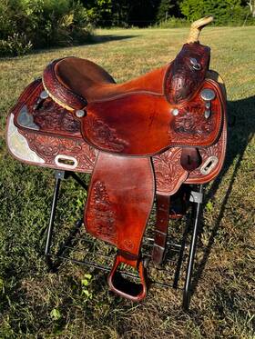 28501557124491 Circle Y 15.5 Inch Western Equitation Show Saddle Floral Tooled Lots Of Silver