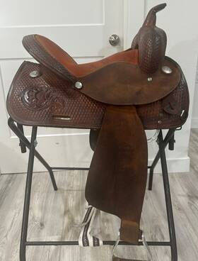 38150729494 Circle Y 15 Inch Barrel Racing Western Saddle Brown Leather Traditional