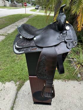 3866 Circle Y Equitation Western Show Saddle 16 Inch Black Tooled Silver