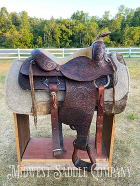 Sq0191649 Circle Y 15 Inch Vintage Western Ranch Reining Saddle - Fully Tooled