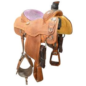 U145coatstr05pur Coats Saddlery Used 14.5 Inch Team Roping Saddle Code