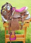 Coe55 Unbranded Med Oil Full Silver Pink Tooled Western Show Pony