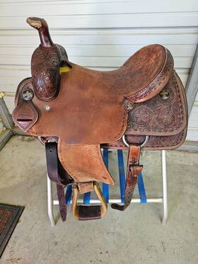 Sns155cor Corriente Used 15.5 Inch Slick Seat Roping Saddle With Some Tooling