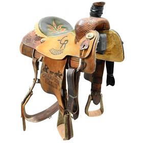 U15jjtrtrophy01 Double J Saddlery Used 15 Inch Trophy Team Roping Saddle Code