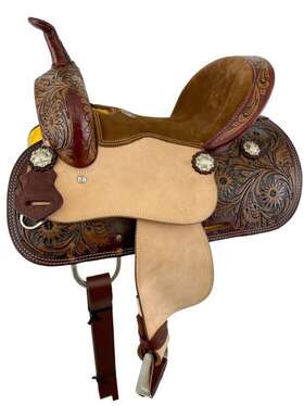 538712 Double T Youth Barrel Style Saddle Floral Tooling And Rough Out Full Qh Bar 12 Inch New