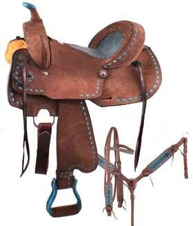 15846 Double T Saddlery 14 Inch 15 16 Roughout Barrel Style Horse Saddle Set