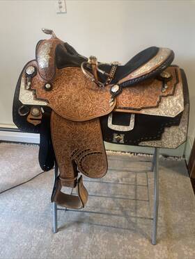 5321761550 Harris Western Show Saddle Black Brown Two Tone 16.5 Inch Padded To 16 Bag Bridal