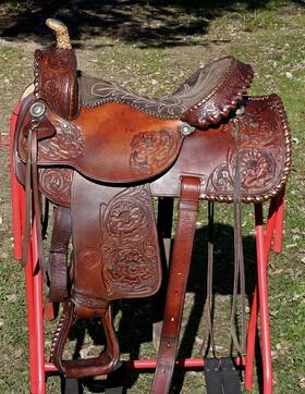 32325 Hereford 15 Inch Fancy Western Saddle 30# 7 Laced Skirt Cantle Stirrup Braided Horn