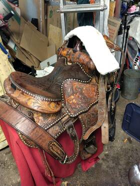 A1d017828 Hereford Saddle Brand Tex Tan Of Yoakum Western 15.5 Inch Beautiful Ornate And Complet