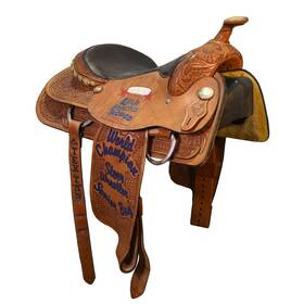 C155herefordsw03 Hereford Tex Tan Used 15.5 Inch Trophy Steer Wrestling Saddle Code