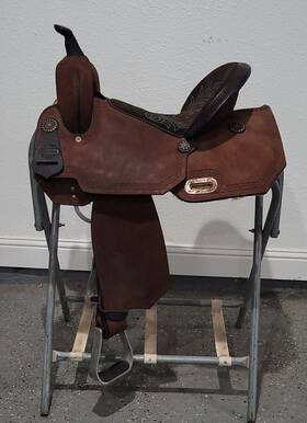6228-745c-05 High Horse Used Lindale Choc Turq Barrel Saddle #6228 14.5 Inch Seat Wide Tree