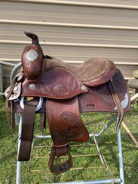 14505 Lamb Used 13 Inch Spot Tooled Youth Western Show Saddle With Alpaca Silver Us Made