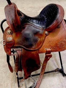 Mtri-2014 Martin Western Horse Saddle Brown Tooled Leather Black Seat Mtri 2014
