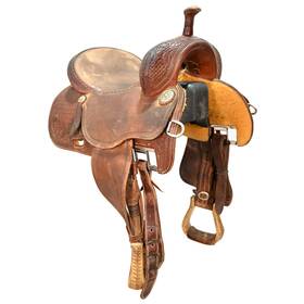 U155crownc12cb15 Martin Saddlery Used 15.5 Inch Crown C Barrel Racing Saddle Code