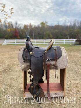 Ced-50606724677935 Midwest Saddle Company Llc. 15 Inch Antique Highback Half Seat Western With Tapaderos - Vintage High Back