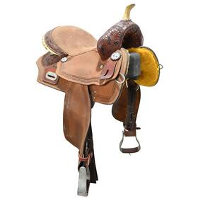 U145nomkrbr14fl No Makers Stamp Used 14.5 Inch Maker Barrel Racing Saddle Code