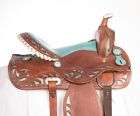 1778 Nu Used Dark Oil Turquoise Blue Inlay Western Leather Barrel