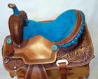 Oe11-105 Generic Tan Brushed Tooled Turquoise Blue Suede Seat New Unique