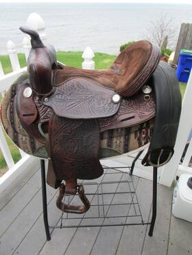 132115 Saddle King 15ftft Qh Bars Brown Tooled Leather Western Barrel/trail Round