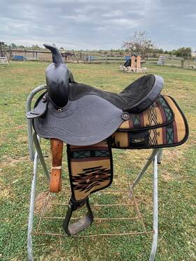 143715 Saddle King Used 15 Inch Black Leather /southwest Nylon Western Us Made Vgc