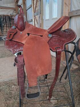 Sh5051 Shiloh Stables & Tack Inc Posie Barrel Leather Saddle 15 Inch Medium Brown Floral Turquoise
