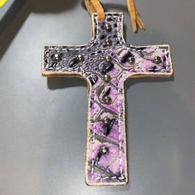 175117 Showman Leather Saddle Cross Handmade Purple Tie On Crucifix Christian