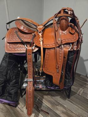 Sr2416-33 Silver Royal Ranch Saddle Split Rail Matching Breast Collar And Headstall
